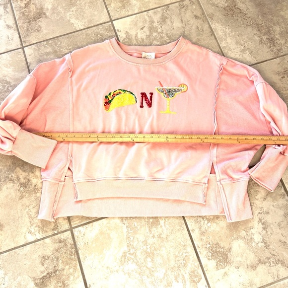 Boutique Fantastic Fawn Tacos & Margaritas Sequin Patch Light Pink Sweatshirt 🌮🍹 - Picture 12 of 14